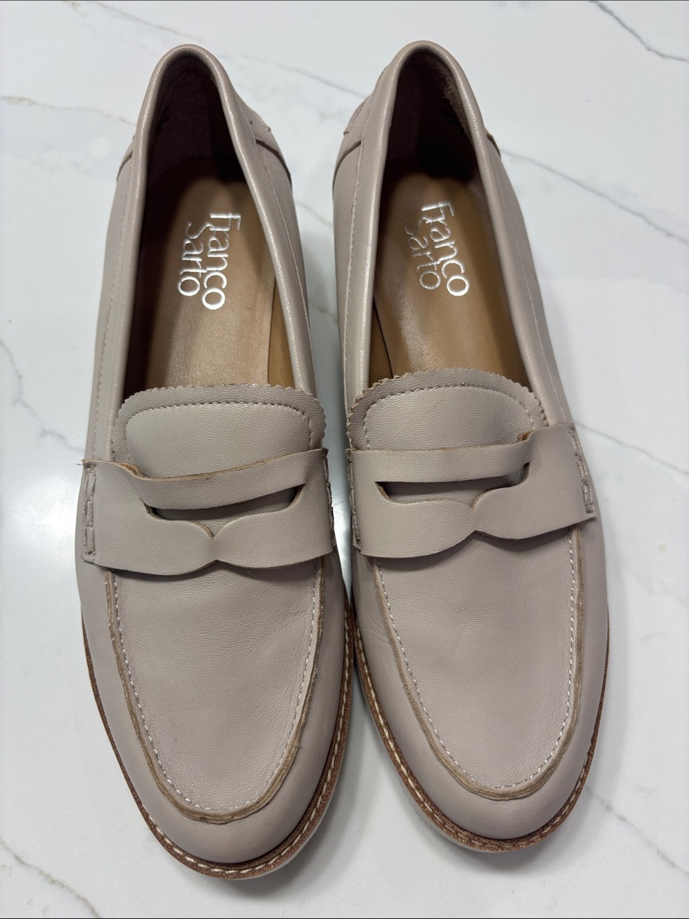 Franco Sarto Cream Leather Penny Loafers - Picture 3 of 14